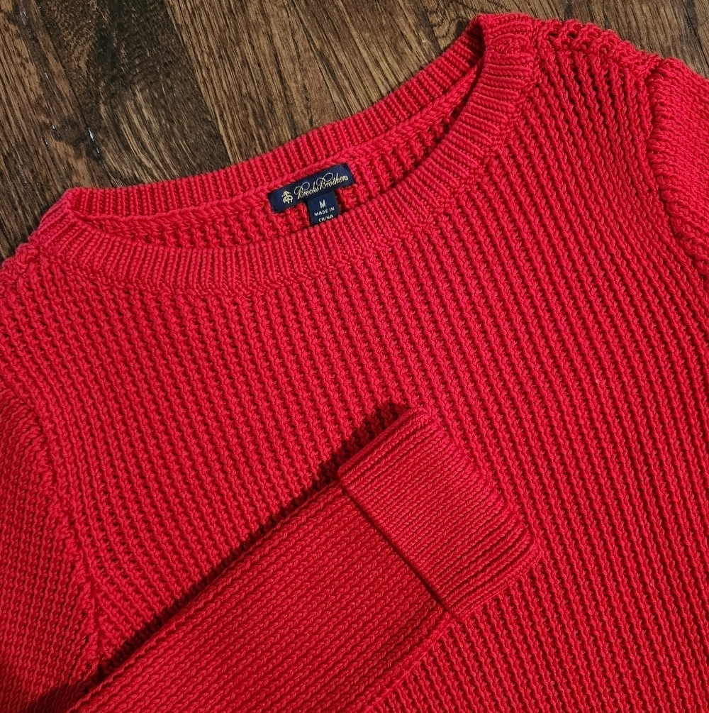 Brooks Brothers Women’s Red Knit Fringe Tassel Cotton Sweater size medium
